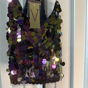 Sequin Circle Tote Bag in Iridescent Green-Purple